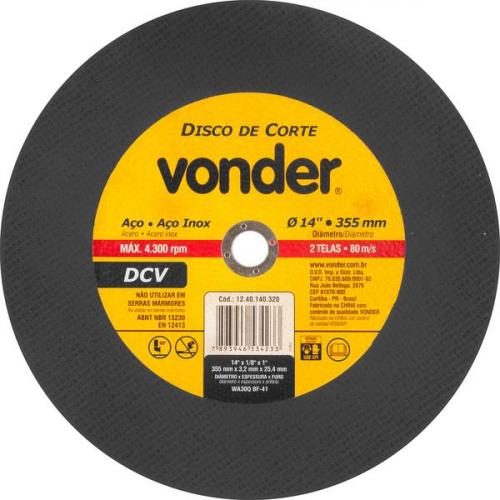 Disco de corte 355 x 3,2 x 25,40 mm - DCV Disco de corte 355 x 3,2 x 25,40 mm - DCV