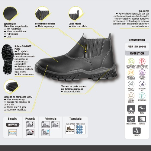 Botina em microfibra com elástico biqueira composite preta - BH SB SRC Botina em microfibra com elástico biqueira composite preta - BH SB SRC