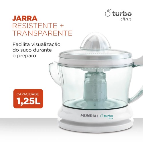 Espremedor de frutas 1,25L dupla rotação Power Turbo Citrus - E-01 110V Espremedor de frutas 1,25L dupla rotação Power Turbo Citrus - E-01 110V
