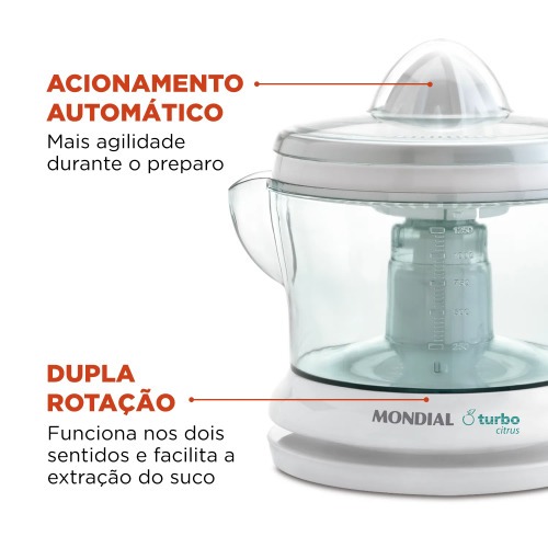 Espremedor de frutas 1,25L dupla rotação Power Turbo Citrus - E-01 110V Espremedor de frutas 1,25L dupla rotação Power Turbo Citrus - E-01 110V