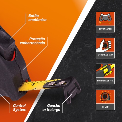 Trena com fita de aço 25 mm x 8 m com trava - L600 Trena com fita de aço 25 mm x 8 m com trava - L600