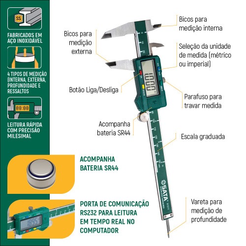 Paquímetro digital capacidade 200 mm - ST91512SC Paquímetro digital capacidade 200 mm - ST91512SC
