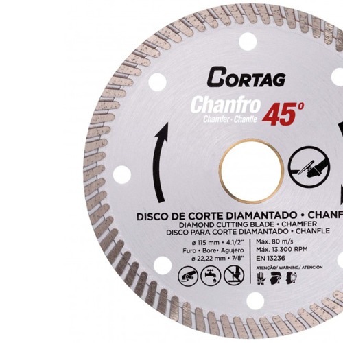 Disco diamantado 115 mm para corte chanfrado 45° para cerâmica e mármore - 61907 Disco diamantado 115 mm para corte chanfrado 45° para cerâmica e mármore - 61907