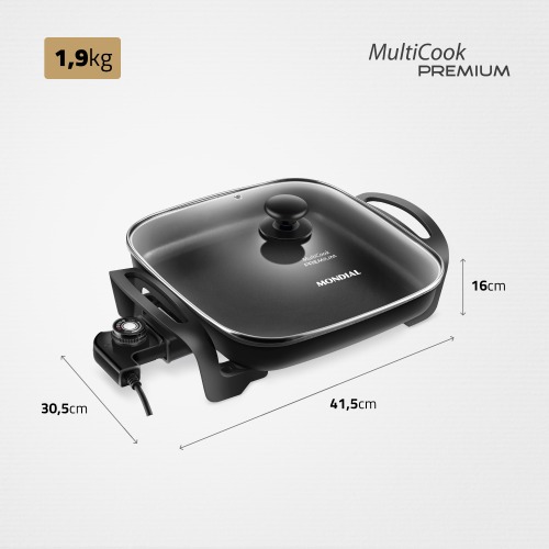 Panela elétrica quadrada 1.200 watts Quad Multicook - PE-49 110V Panela elétrica quadrada 1.200 watts Quad Multicook - PE-49 110V