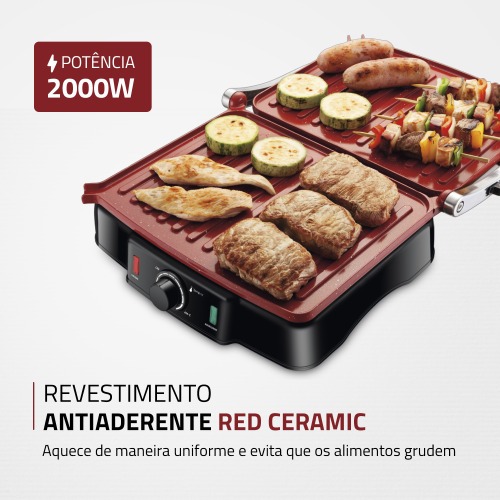 Sanduicheira Grill antiaderente 1.800 watts Press Grill Red Ceramic - PG-02 110V Sanduicheira Grill antiaderente 1.800 watts Press Grill Red Ceramic - PG-02 110V