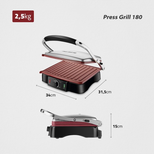 Sanduicheira Grill antiaderente 1.800 watts Press Grill Red Ceramic - PG-02 110V Sanduicheira Grill antiaderente 1.800 watts Press Grill Red Ceramic - PG-02 110V
