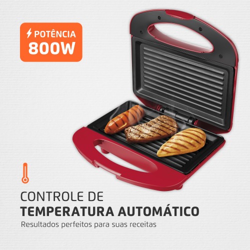 Sanduicheira Grill antiaderente 800 watts inox - S-19 220V Sanduicheira Grill antiaderente 800 watts inox - S-19 220V