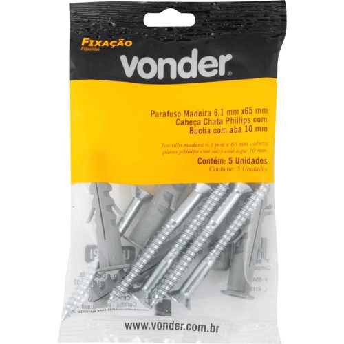 Jogo de parafusos com bucha 6,1 x 65 mm com 5 pares Jogo de parafusos com bucha 6,1 x 65 mm com 5 pares