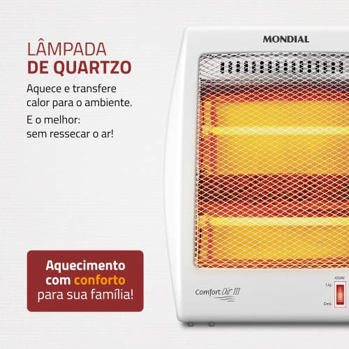 Aquecedor de ambientes 900W 2 em 1 quartzo Confort III - A-16 110V Aquecedor de ambientes 900W 2 em 1 quartzo Confort III - A-16 110V