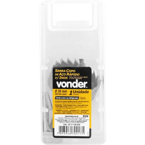 Serra copo de aço rápido 38 mm para inox Serra copo de aço rápido 38 mm para inox