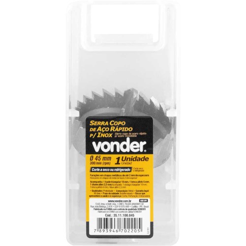 Serra copo de aço rápido 45 mm para inox Serra copo de aço rápido 45 mm para inox