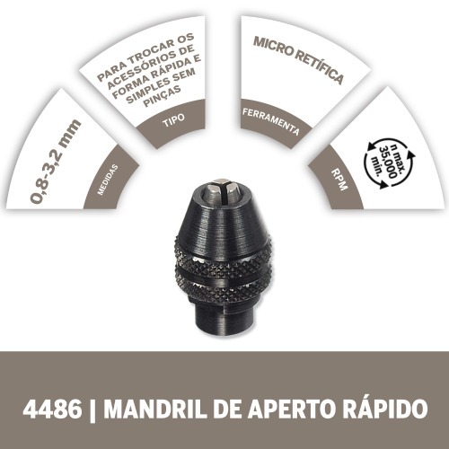 Mandril de aperto rápido 0,8 a 3,2 mm para Micro Retífica 4486 - 06112661E0 Mandril de aperto rápido 0,8 a 3,2 mm para Micro Retífica 4486 - 06112661E0