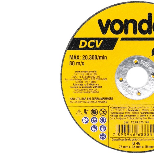 Disco de corte 75 mm x 1,4 mm x 10 mm grão G46 Disco de corte 75 mm x 1,4 mm x 10 mm grão G46