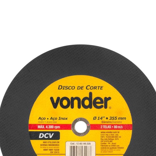 Disco de corte 355 x 3,2 x 25,40 mm - DCV Disco de corte 355 x 3,2 x 25,40 mm - DCV