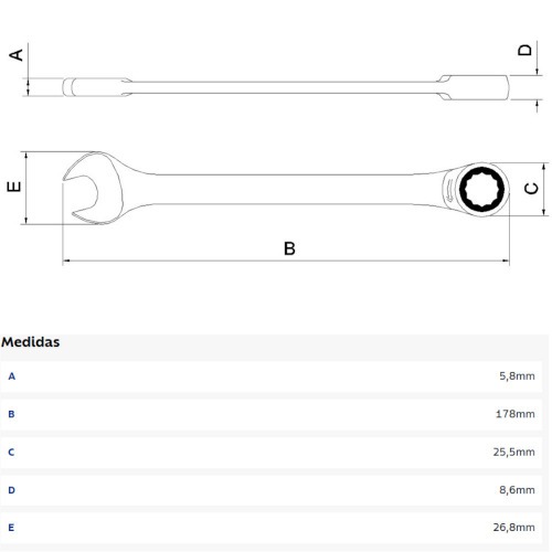 Chave combinada com catraca 13 mm aço cromo vanádio Chave combinada com catraca 13 mm aço cromo vanádio