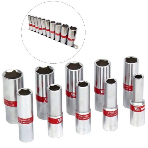 Jogo de soquete sextavado longo 10 a 22 mm 1/2 Jogo de soquete sextavado longo 10 a 22 mm 1/2