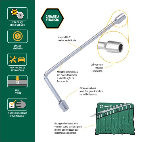 Chave biela Sextavada 13 mm aço cromo vanádio - ST47516L Chave biela Sextavada 13 mm aço cromo vanádio - ST47516L