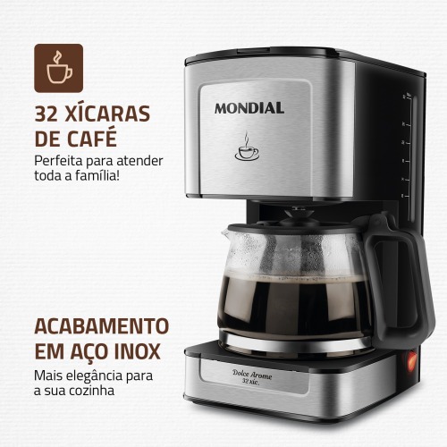 Cafeteira elétrica 800W jarra de vidro 32 xícaras Dolce Arome - C-44-32X-SI 220V Cafeteira elétrica 800W jarra de vidro 32 xícaras Dolce Arome - C-44-32X-SI 220V