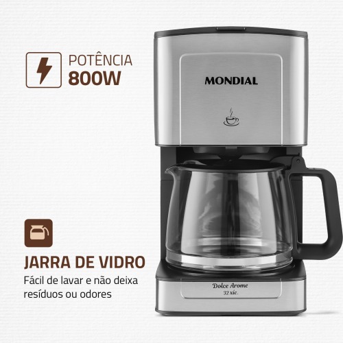 Cafeteira elétrica 800W jarra de vidro 32 xícaras Dolce Arome - C-44-32X-SI 220V Cafeteira elétrica 800W jarra de vidro 32 xícaras Dolce Arome - C-44-32X-SI 220V