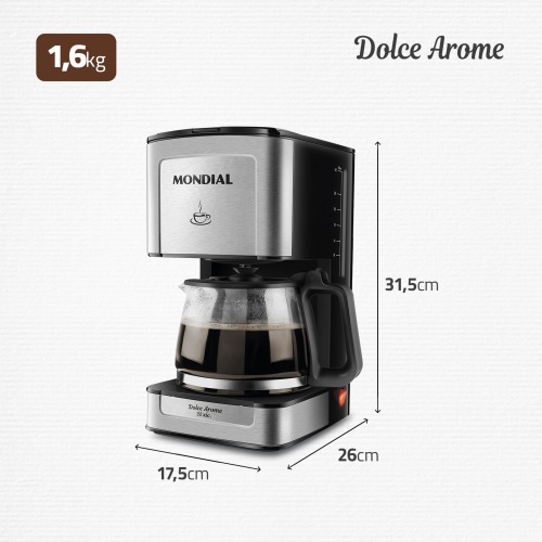 Cafeteira elétrica 800W jarra de vidro 32 xícaras Dolce Arome - C-44-32X-SI 220V Cafeteira elétrica 800W jarra de vidro 32 xícaras Dolce Arome - C-44-32X-SI 220V
