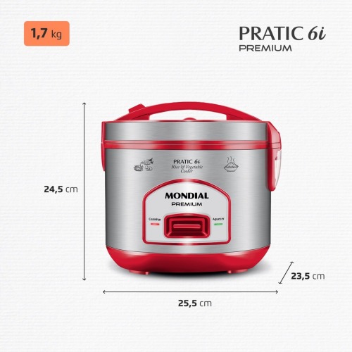 Panela elétrica de arroz 6 xícaras Pratic Rice 6i Red - PE-45-6X 220V Panela elétrica de arroz 6 xícaras Pratic Rice 6i Red - PE-45-6X 220V