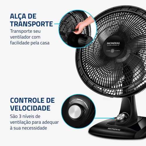 Ventilador de mesa 40 cm 6 pás com 3 velocidades Super Power - VSP-40-B 220V Ventilador de mesa 40 cm 6 pás com 3 velocidades Super Power - VSP-40-B 220V