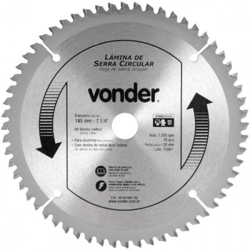 Disco de serra para alumínio 185 x 20 mm 60 dentes Disco de serra para alumínio 185 x 20 mm 60 dentes