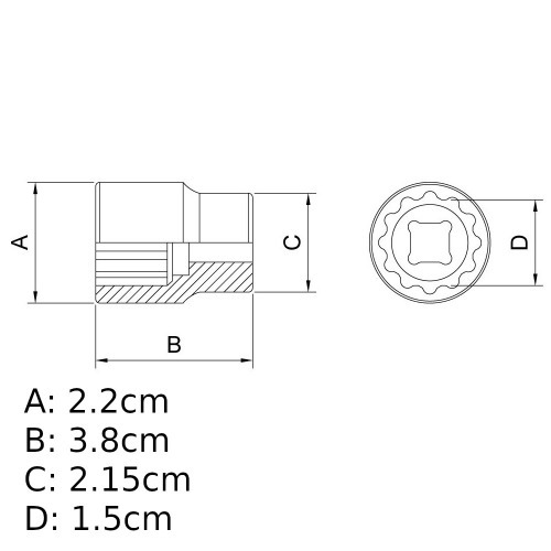 Soquete estriado 15 mm encaixe 1/2 Soquete estriado 15 mm encaixe 1/2