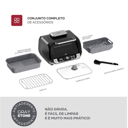 Fritadeira elétrica sem óleo air fryer digital 10L 1800w com visor clear - BARBECUE 110V Fritadeira elétrica sem óleo air fryer digital 10L 1800w com visor clear - BARBECUE 110V