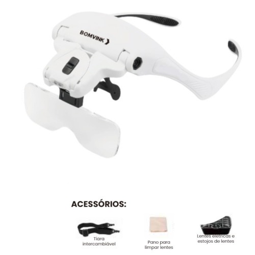 Óculos Com Lupa de Cabeça e Luz LED - BOM-7460 Óculos Com Lupa de Cabeça e Luz LED - BOM-7460