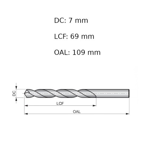 Broca de aço rápido para metal 7,0 mm DIN 338 - A1147.0B Broca de aço rápido para metal 7,0 mm DIN 338 - A1147.0B