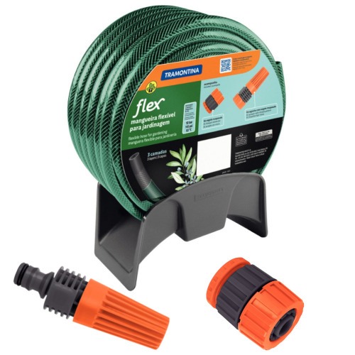 Mangueira para jardim 25 m com engates e suporte verde Mangueira para jardim 25 m com engates e suporte verde