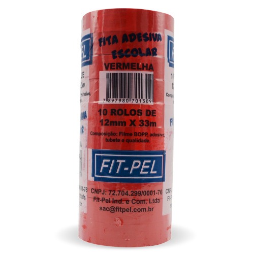 Fita adesiva 12 mm x 33 m com 10 peças vermelha - 10100515 Fita adesiva 12 mm x 33 m com 10 peças vermelha - 10100515