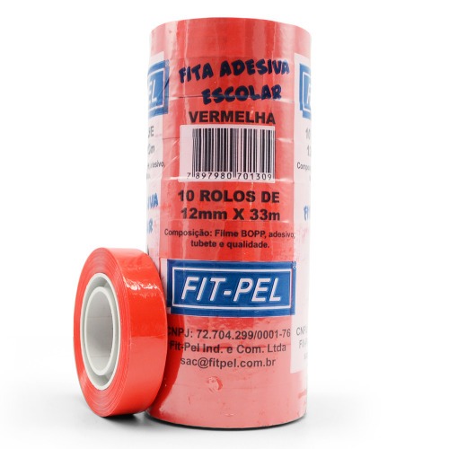 Fita adesiva 12 mm x 33 m com 10 peças vermelha - 10100515 Fita adesiva 12 mm x 33 m com 10 peças vermelha - 10100515