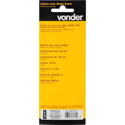 Lâmina para serra sabre 6 Lâmina para serra sabre 6