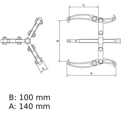 Saca polia com 3 garras articulado abertura de 100 mm Saca polia com 3 garras articulado abertura de 100 mm
