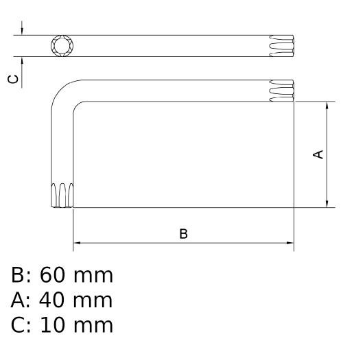 Chave hexalobular tipo L aço cromo vanádio - T-15 Chave hexalobular tipo L aço cromo vanádio - T-15