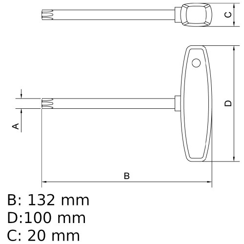 Chave hexalobular T30 x 100 mm cabo T aço cromo vanádio Chave hexalobular T30 x 100 mm cabo T aço cromo vanádio