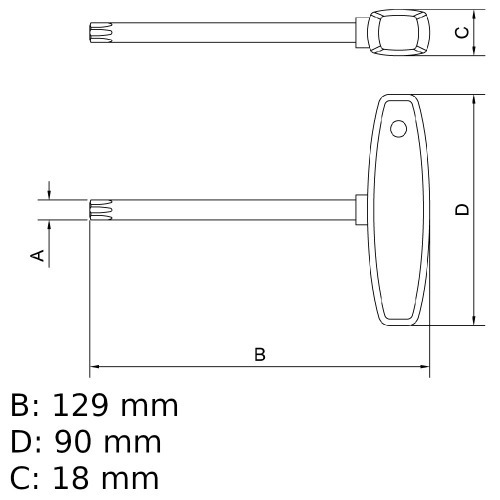 Chave hexalobular T10 x 100 mm cabo T aço cromo vanádio Chave hexalobular T10 x 100 mm cabo T aço cromo vanádio