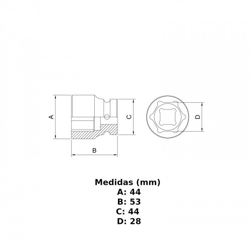 Soquete sextavado de impacto 28 mm encaixe 3/4 Soquete sextavado de impacto 28 mm encaixe 3/4