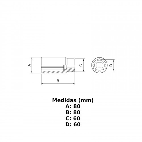 Soquete estriado 60 mm encaixe 3/4 Soquete estriado 60 mm encaixe 3/4