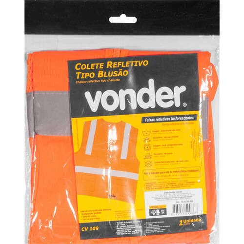Colete refletivo tipo blusão com bolso e ziper laranja - CV 109 Colete refletivo tipo blusão com bolso e ziper laranja - CV 109